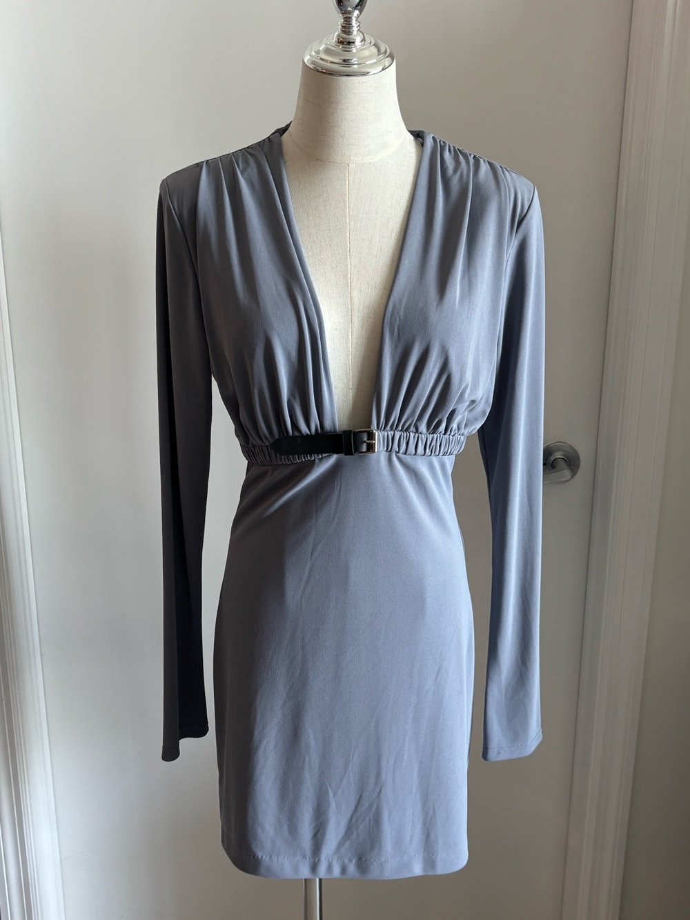 Zara Slate Gray Draped Mini Dress